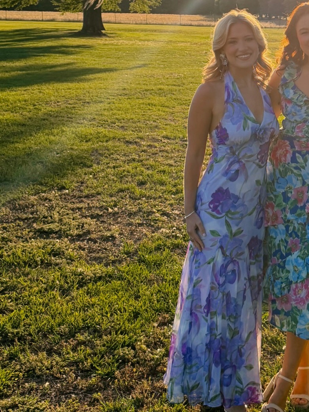 ASTR THE LABEL YASMEEN FLORAL HALTER GODET MAXI DRESS